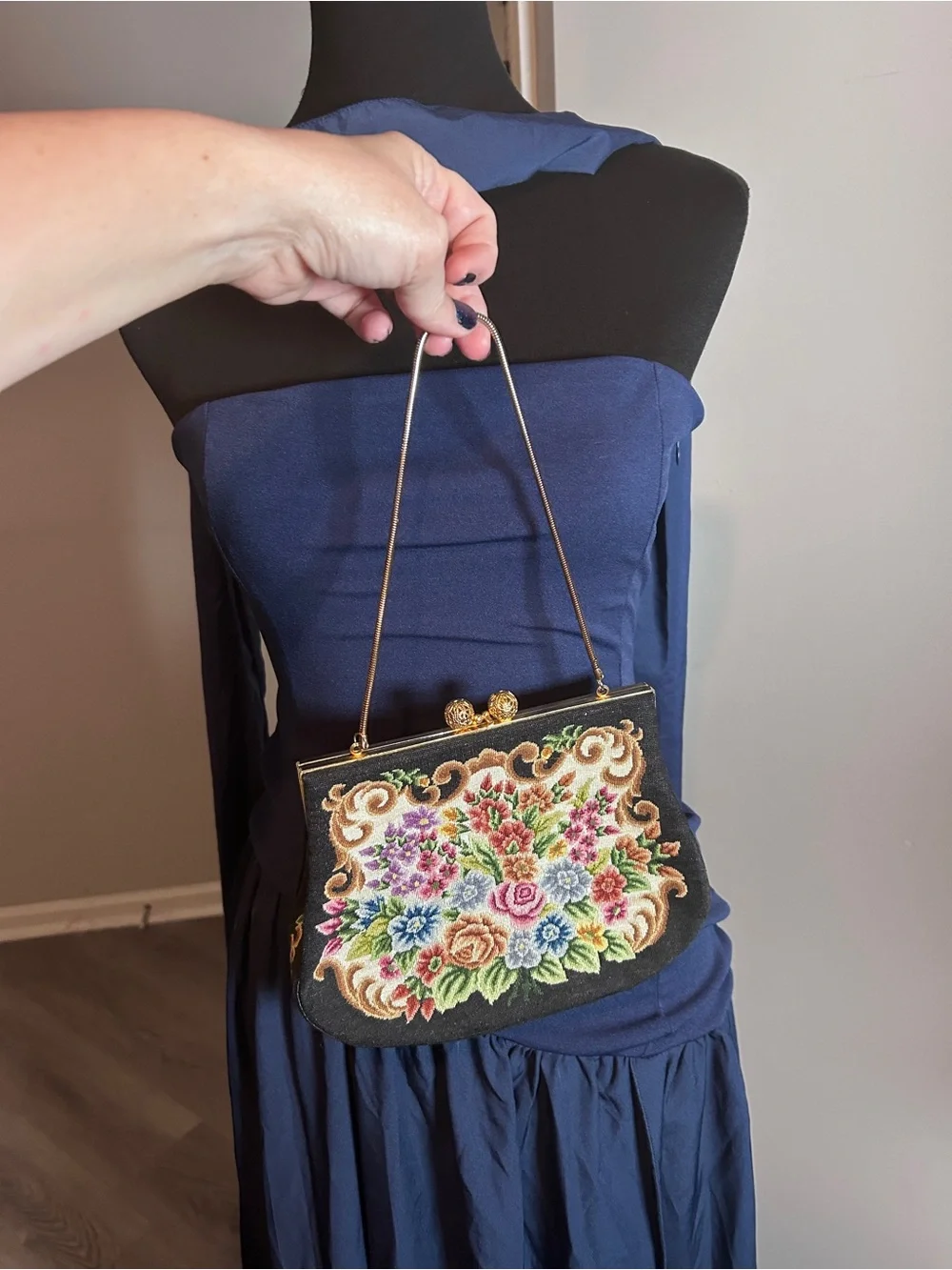 Floral Tapestry Kiss Lock Purse Vintage Inspired Grandmacore Handbag